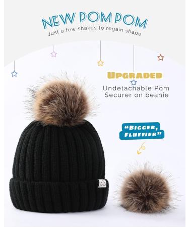 Toddler Satin Lined Beanie | Winter Hat for Kids | Bobble Pom Pom Beanie for Boys Girls | A1-Black - Buy Online on GoSupps.com