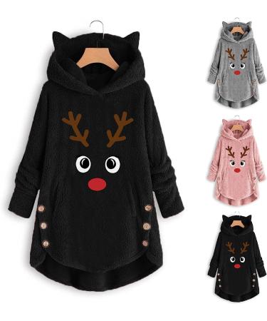 Womens Christmas Hoodie: Cute Printed Pocket Pullover Coat in Medium Pink - Buy Online on GoSupps.com