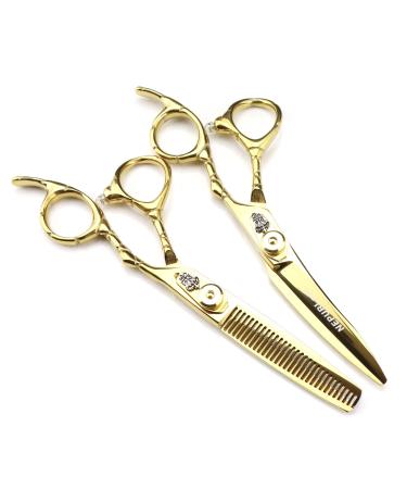 Hair Cutting Scissors Shears 6 Inch Professional JP 440c Steel All Gold Hair Scissors Haircut Thinning Barber Cutting Shears Hairdresser Scissors Set