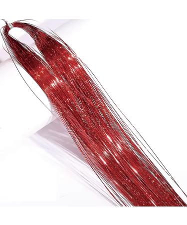 Mcoser Red Hair Tinsel Extensions 1200 Strands Holographic Sparkle Glitter Highlights Hairpieces Shiny Straight Hair Extensions for Women Girls Party Cosplay