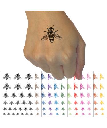 Realistic Fuzzy Honey Bee Temporary Tattoo Water Resistant Fake Body Art Set Collection - Black (One Sheet)