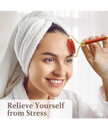 Crystal Stone Roller & Gua Sha Massage Tool - Reduce Puffiness & Improve Wrinkles for Eyes Face & Neck | Anti-Aging Slimming & Firming (Pink - Buy Online on GoSupps.com