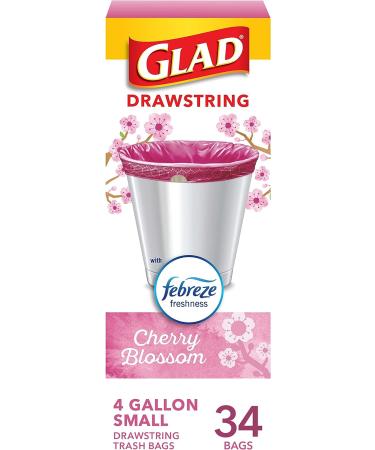 Glad OdorShield 4 Gallon Small Drawstring Trash Bags, 34 Count, Febreze Cherry Blossom - Strong Odor Control - Buy Online on GoSupps.com
