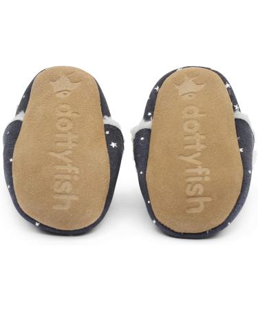 Dotty Fish Suede Baby Slippers | Warm Fleece Lined Infant Toddler Shoes | Non-Slip Soft Sole for Boys Girls | Silver Stars Design | 0-6 Months to 5-6 Years - Buy Online on GoSupps.com