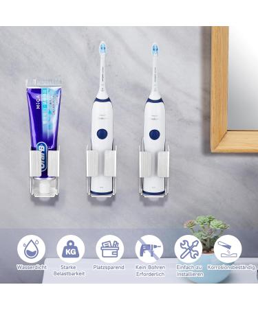 Xilimi Toothbrush Holder - 2PCS Wall-Mounted Stainless Steel Bracket for Electric Toothbrush Toothpaste & Facial Cleaner - No Drilling Needed - Buy Online on GoSupps.com