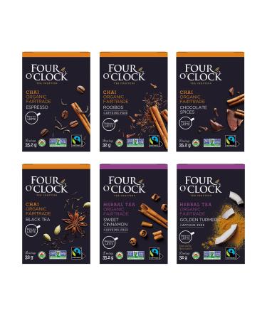 Four O'Clock Latte Variety Pack Non-Gmo Kosher Gluten-Free 6 Pack of 16 Teabags Each