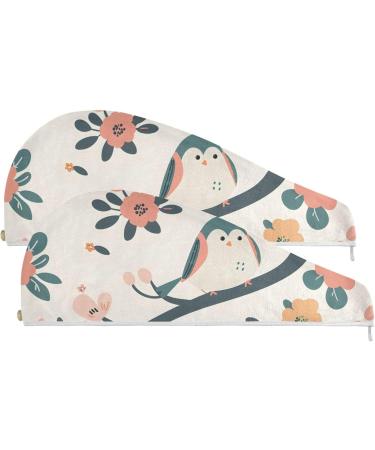 Bird Flower Tree Hair Towel 2 Pack | Super Absorbent Quick Dry Turbans for Women & Girls - Buy Online on GoSupps.com