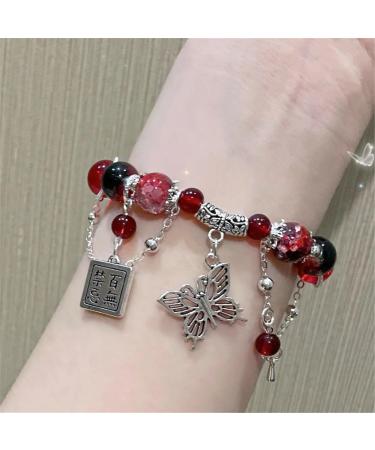 Vsilay Lianxue Colorful Beaded Butterfly Pendant Bracelet - Chinese Style Hand Jewelry for Women & Girls - Buy Online on GoSupps.com