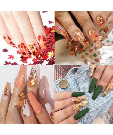Autumn Nails Glitter Sequin - 12 Colors 3D Holographic Nail Decoration with Maple Leaf Gold Stickers | Sparkle Your Nails this Fall - Buy Online on GoSupps.com