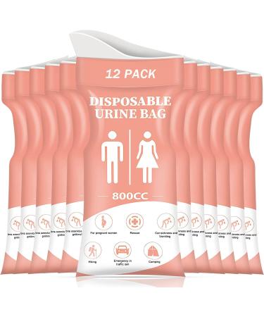 DIBBATU Disposable Urinal Bag, 12/24 Pcs 800ML Emergency Urine Bag, Unisex Urinal Bag, Portable Camping Pee Bag, Travel Urine Bag Vomit Bag for Traffic Jams, Camping, Hiking, Pregnant, Patient, Kids Pink-12