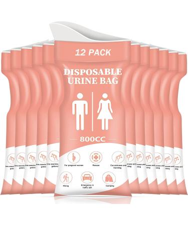 DIBBATU Disposable Urinal Bag, 12/24 Pcs 800ML Emergency Urine Bag, Unisex Urinal Bag, Portable Camping Pee Bag, Travel Urine Bag Vomit Bag for Traffic Jams, Camping, Hiking, Pregnant, Patient, Kids Pink-12