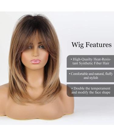 Alanhair Ombre Brown Wigs for Women - Shoulder-Length Layered Heat-Resistant Synthetic Wigs with Bangs - Buy Online on GoSupps.com