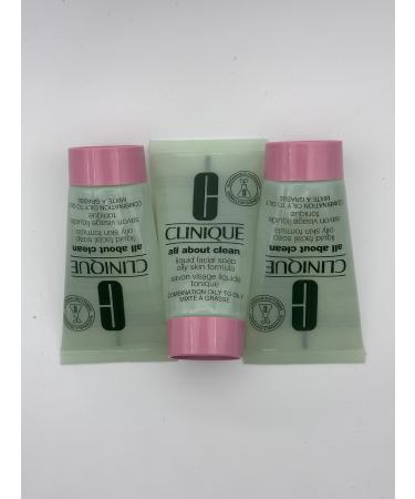Clinique All About Clean Liquid Facial Soap Oily Skin Formula 1.0 Fl. Oz Each (3 pack) Total 3.0 Fl. Oz
