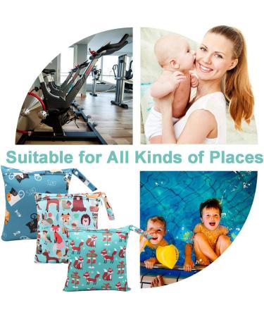 3 Pack Waterproof Wet Bag Set for Cloth Diapers - Reusable Nappy & Produce Bag Organizer with Handle, Zipper Pocket - Ideal for Travel, Beach, Gym - Blue - Buy Online on GoSupps.com