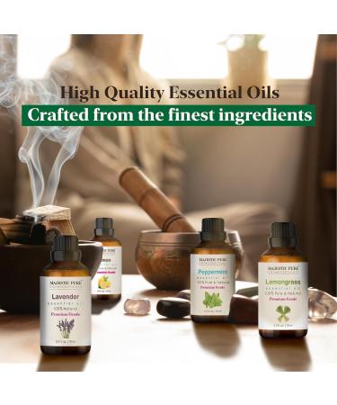 Buy Majestic Pure Essential Oils Set - 100% Pure 6 x 10ml (Peppermint Lavender Eucalyptus Tea Tree Lemongrass) for Diffusers Aromatherapy & Candles - International Shipping Available - Buy Online on GoSupps.com