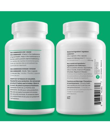 Vitamin K2 120mcg | Supplement with Premium MK-7 | Non-GMO Formula with Maximum Absorption | Made in Canada (240 Capsules (Pack of 1) 240 count (Pack of 1) - Buy Online on GoSupps.com