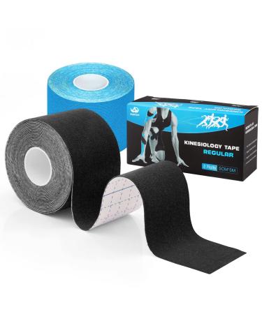 AnjoCare Kinesiology Tape Elastic Therapeutic Sports Tape for Muscles and Joints Sports and Injury Recovery Athletic Sports Tape for Knee Ankle & Shoulder Uncut(black+blue)