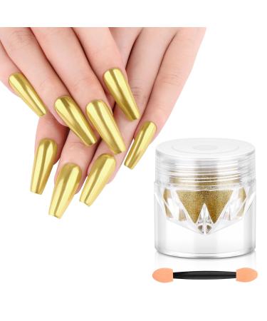 Saviland Chrome Nail Powder Gold with Applicator Brush - Mirror Champagne Gold Chrome Powder for Nails Art Chrome Glitter Powder with Magic Mirror Effect for Nails Art Design