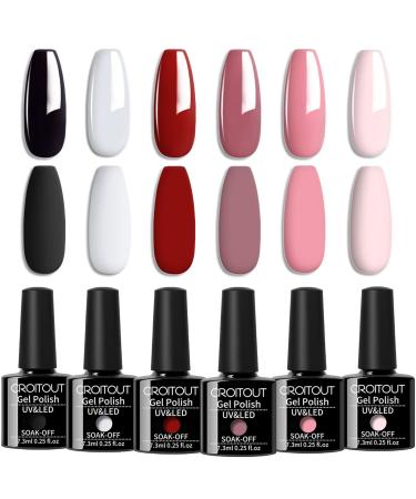 Croitout UV Gel Nail Polish Set Shellac Nail Gel Polish Colours Set Sock Off Gel Nail Polishes Set Polish Gel Nail Kit for Home DIY Manicure Nail Salon Best Gift for Women 6 x 7.3ml 6CS-007 6CS-007