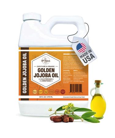 33rd PARALLEL | Golden Jojoba Oil (16 oz) Cold Pressed & Unrefined Non-GMO 100% Pure & Natural Hexane Free | Moisturizing Oil for Skin Face Hair & Nails | 16 FL OZ