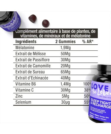 Sleep Tight & Refill Gummies | 42 Vegan Gummies | Food Supplement based on Melatonin Lemon Balm Passionflower | Made in France | Love and be Loved - Buy Online on GoSupps.com