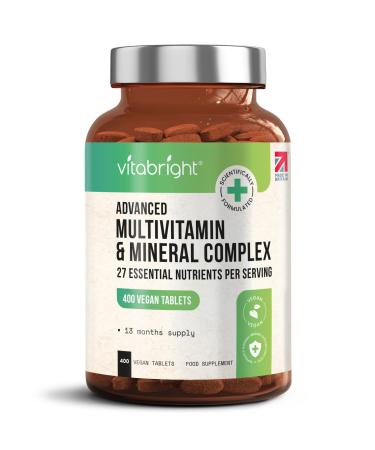 Multivitamins & Minerals - 400 Vegan Multivitamin Tablets 13 Month Supply - 27 Essential Vitamins & Minerals per Multivitamin Tablet for Women and Men Keto Friendly - Made in The UK by VitaBright - Buy Online on GoSupps.com