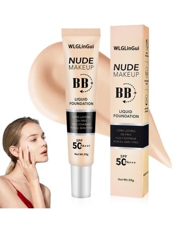 Moisturizing BB Cream with SPF 50+ PA++++ Long Lasting Concealer CC Cream Full Coverage Liquid Foundation Makeup Hydrating Liquid Cream Under Eye Concealer(Natural)
