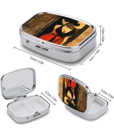 Stylish Red Dress Print Pill Box - 2 Compartment Decorative Metal Pill Organizer for Travel & Purse - Buy Online on GoSupps.com