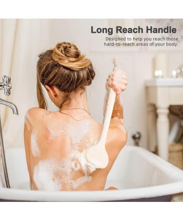 Back Body Scrubber Brush for Shower | Long Handle Peeling Brush for Men & Women | Non-Slip 43cm Cream White - Buy Online on GoSupps.com