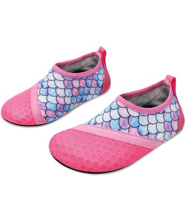 JIASUQI Kids Water Shoes Quick Dry Aqua Socks for Beach & Pool | Pink Scale | 7/7.5 UK Child - Buy Online on GoSupps.com