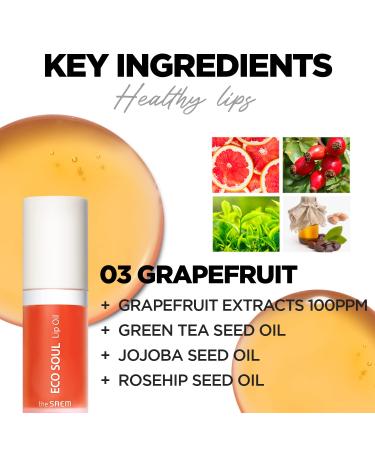 The SAEM Eco Soul Lip Oil 03 Grapefruit - Plumping & Hydrating Lip Oil - Buy Online on GoSupps.com