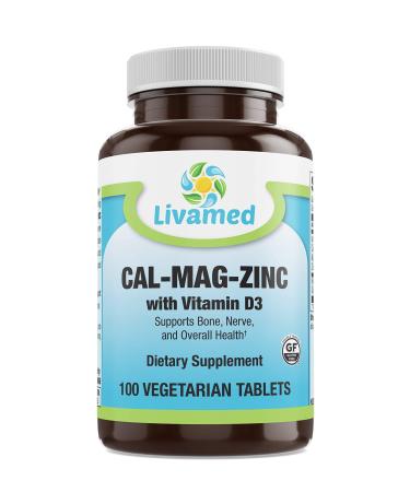 Cal-Mag-Zinc Chelated with Vitamin D3 Bone Strength Supplement -Healthy Bones & Teeth Heart Muscle & Healthy Cardiovascular System -Best Whole Food Vitamin & Mineral Complex-100 Vegan Caps