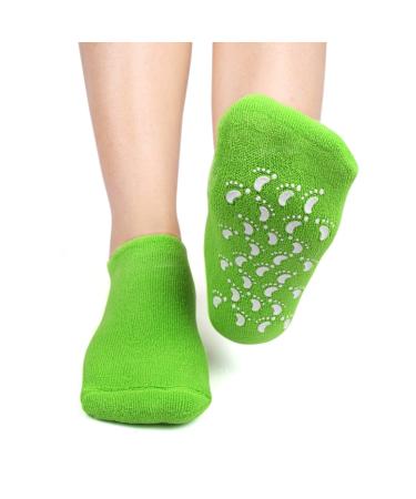 sourcing map Moisture Exfoliating Treatment Non-Slip Gel Socks Green 1 Pair de