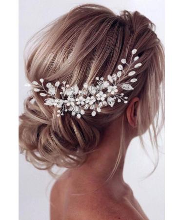 EDARY hair vine for bride wedding silver flower headband headdress with rhinestones sheet of leaf hair accessories for women and girls - Buy Online on GoSupps.com