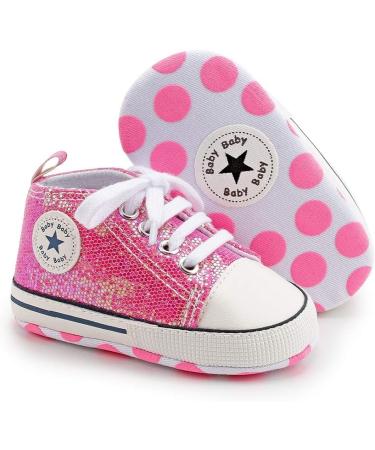 BAIELey High Top Baby Sneakers - Pink, 6-12 Months | Bling Sequins Soft Sole Infant Shoes - Buy Online on GoSupps.com