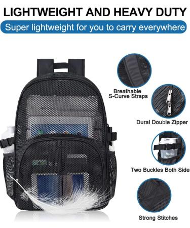 22L Heavy Duty Mesh Backpack for Adults - Black See-Through Bookbag for School, Beach, and Sports - Buy Online on GoSupps.com