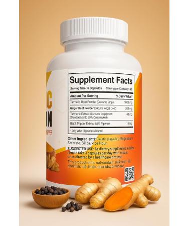 VITAMISAN Turmeric Curcumin 95% Curcuminoids with Ginger & Black Pepper 2100 mg High Absorption 120 Capsules Non-GMO - Buy Online on GoSupps.com