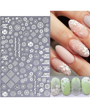 White Flower Nail Decals | Cherry Blossom Leaves Nail Stickers | 3D Self-Adhesive Nail Art Supplies - Buy Online on GoSupps.com