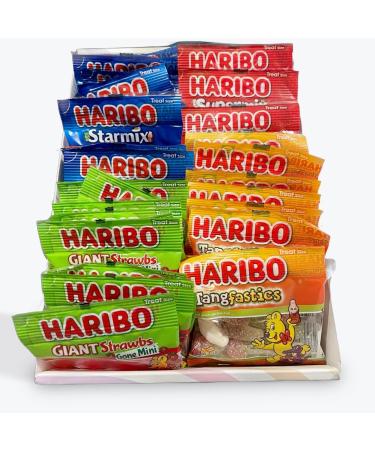 Haribo 40 Piece Mini Sweets Bag Gift Box Hamper for Kids Or Adults - Tangfastics Starmix Giant Strawbs Supermix - Party Sweets
