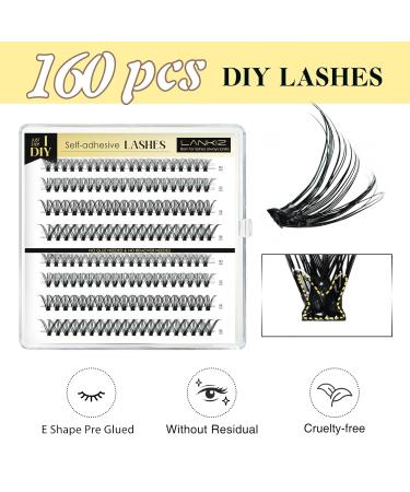 Lankiz Self-Adhesive Eyelashes - 160pcs No Glue Required DIY 30-Day Reusable Individual Eyelash Clusters - Buy Online on GoSupps.com