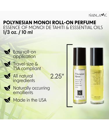 Polynesian Monoi Roll-On Perfume with Essential Oil Alcohol-Free All-Natural Organic Long-Lasting Fragrance - Travel-Size Perfume for Women - TSA Approved 0.33 oz / 10 ml - Buy Online on GoSupps.com