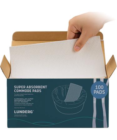 Lunderg Super Absorbent Commode Pads - Medical Grade Value Pack 100 Count - for Bedside Commode Liners Disposable, Adult Commode Chair, Portable Toilet Bags or Camping - Make Life so Much Easier 100 Count (Pack of 1)