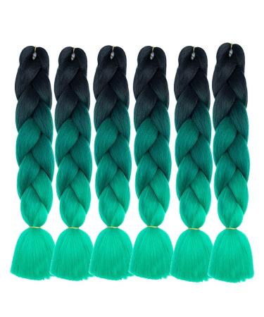 KanCalon hair green braids extension hair 6 pieces ombre jumbo braids hair extension 24 " crochet braids synthetic braiding hair extensions (black too deep green) C7 - Buy Online on GoSupps.com