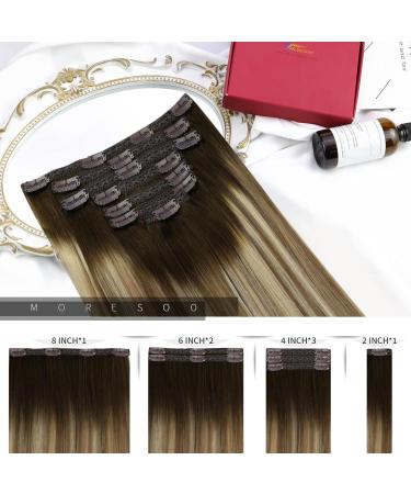 Moresoo Ombre Clip-In Hair Extensions - Real Remy Human Hair Brown to Light Brown #3/8/22 120g 55cm - International Shipping Available - Buy Online on GoSupps.com