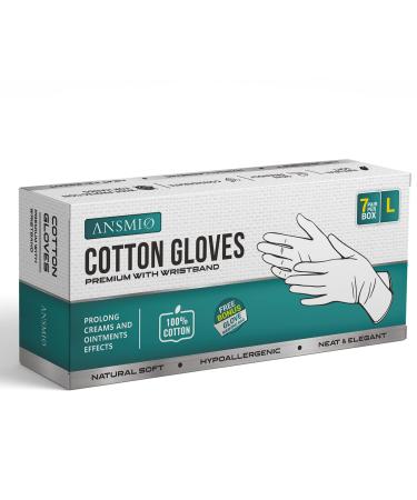 ANSMIO 7 Pairs Cotton Gloves Premium White Gloves for Dry Hands Cotton Gloves for Eczema Moisturizing Night Gloves White Gloves 100% Cotton Wristband Size L (7 Pairs) Large (Pack of 7)