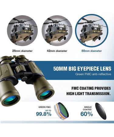 20x50 Military Binoculars with Smartphone Adapter - Waterproof Tactical Binoculars for Bird Watching, Hunting, Hiking - BAK4 Prism FMC Lens - Mud - Buy Online on GoSupps.com