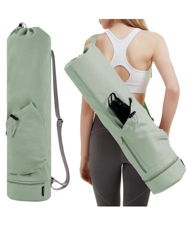 sportsnew Yoga Mat Bag with Water Bottle Pocket and Bottom Wet Pocket, Exercise Yoga Mat Carrier Multi-Functional Storage Bag Green