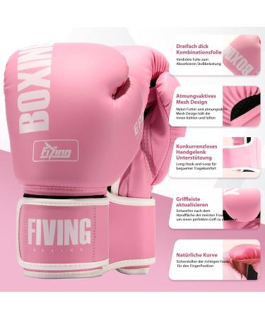 Fiving Pro Style Women's Boxing Gloves - 10oz Pink PU Leather | Ideal for Training Muay Thai Sparring & Punching Bag Workouts - Buy Online on GoSupps.com