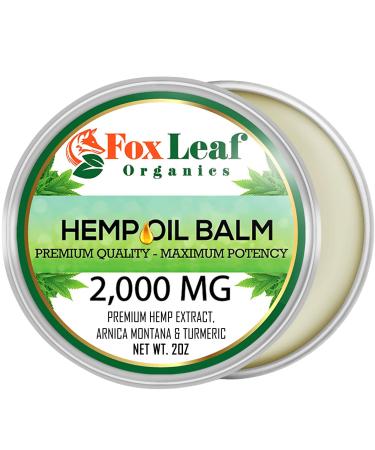 FOXLEAF Organics Hemp Oil Balm with Arnica Montana & Turmeric - Unscented & Non-Greasy Maximum Potency with 2000MG | Made in USA - 2 OZ