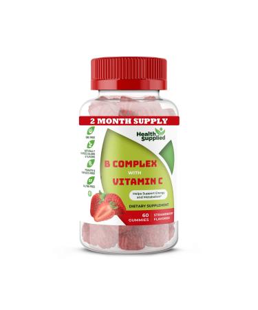 Vitamin B Complex Gummies - Vitamin C - Vitamin B6 - Vitamin B12 - Niacinamide - Folic Acid - Biotin And Calcium - Supports Energy Metabolism And Nerve System Support Chewable Gummy Chews Strawberry